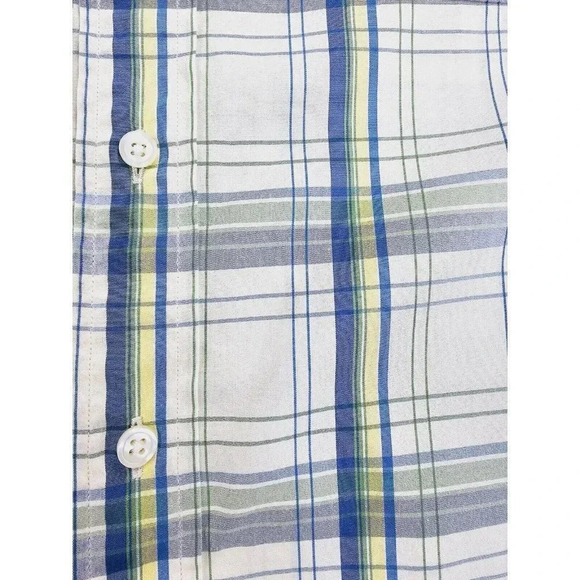 J. Crew Size XL Mens Vanilla Green Yellow Check Short Sleeve Cotton Pocket Shirt - Picture 7 of 10